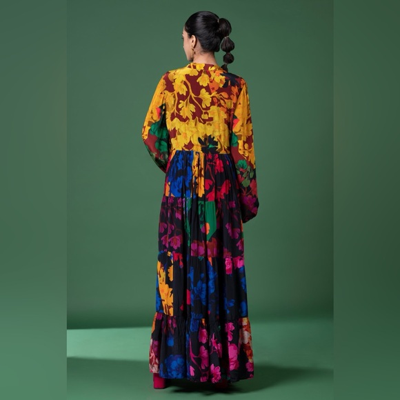 Anthropologie Siddhartha Bansal flower maxi long sleeve Print  Dress size xs - Picture 3 of 9